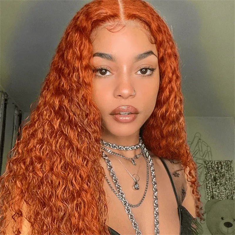 Ginger Orange 13x6 Colored Water Wave Transparent Lace Front Wigs For Black Women 180% Density - Lemoda Hair