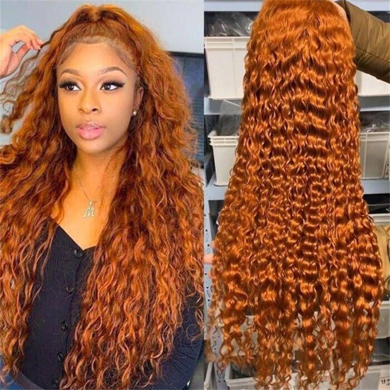 Ginger Orange 13x6 Colored Water Wave Transparent Lace Front Wigs For Black Women 180% Density - Lemoda Hair