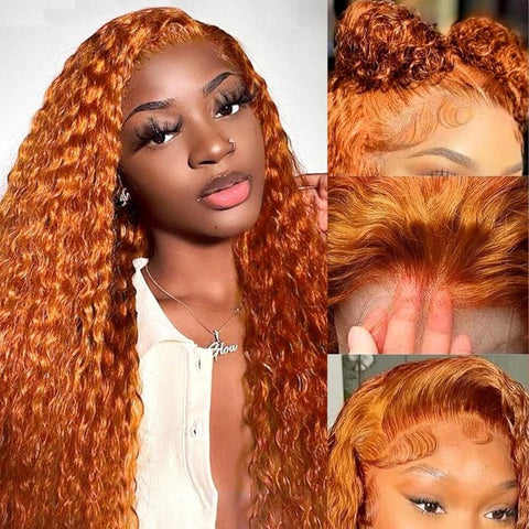 Ginger Orange 13x6 Colored Water Wave Transparent Lace Front Wigs For Black Women 180% Density - Lemoda Hair