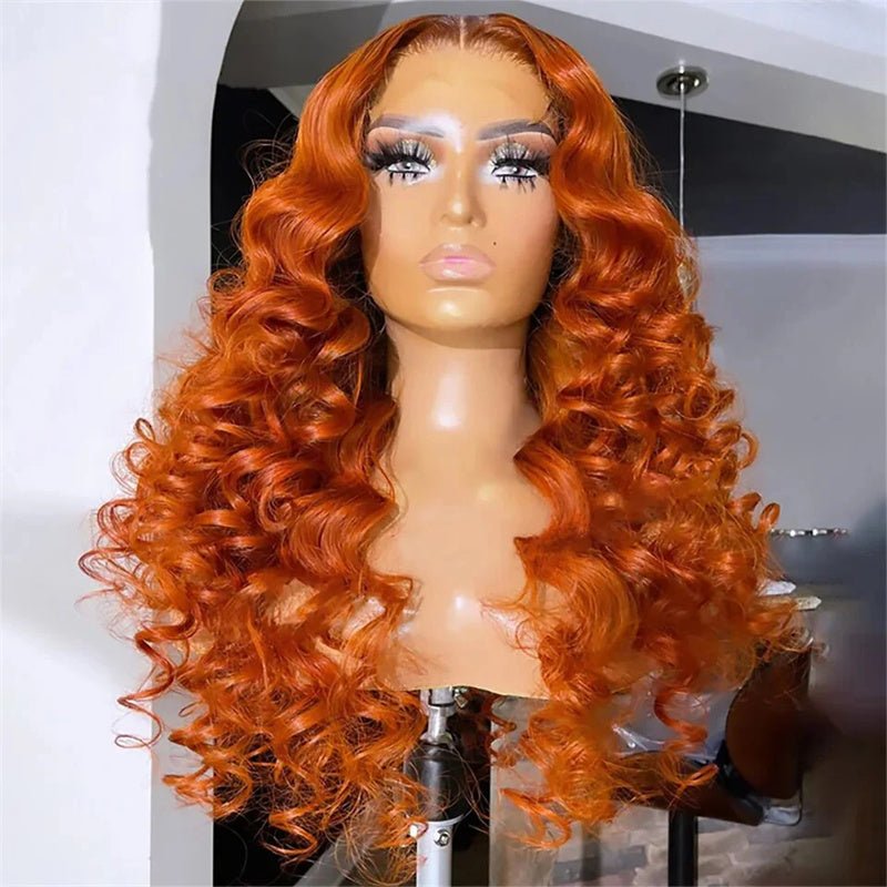 Ginger Orange 13x6 Lace Frontal Loose Wave Human Hair Wigs Pre - plucked Hairline with Baby Hair - Lemoda Hair