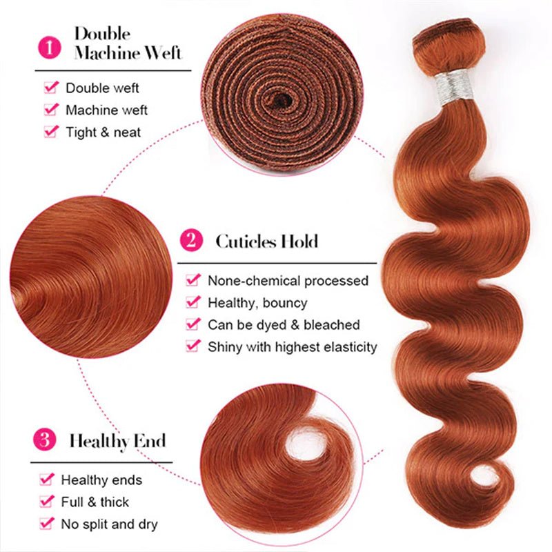 Ginger Orange Hair Bundles with Closure 4x4 Body Wave/Straight Human Hair Bundles with Closure - Lemoda Hair