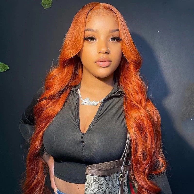 Ginger Orange Lace Front Wigs 13x6 Body Wave Frontal Wigs Human Hair Pre Plucked Transparent Lace Wig - Lemoda Hair