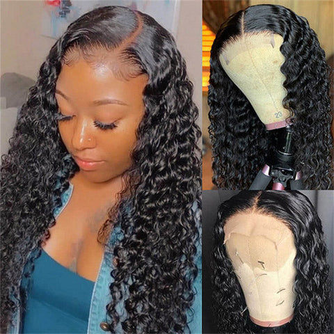  Deep Wave 6x6 Lace Closure Wigs Transparent Glueless Human Hair Wigs 210% density