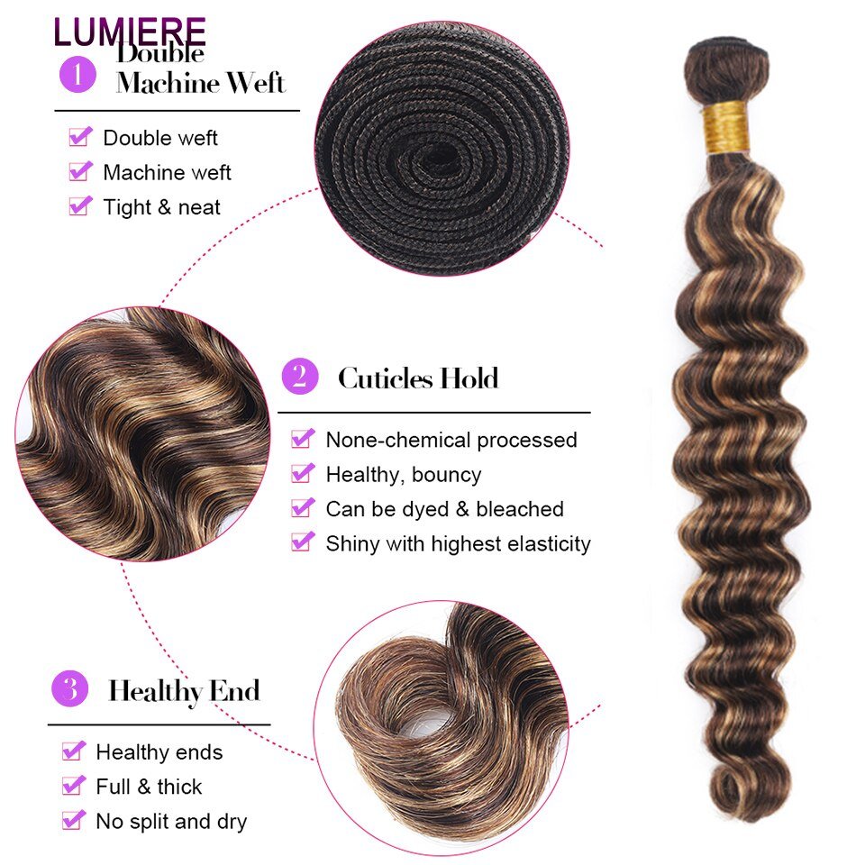 Highlight P4/27 Loose Deep Wave 3 Bundles With 4x4 Lace Closure 100% Real Human Hair - Lemoda Hair