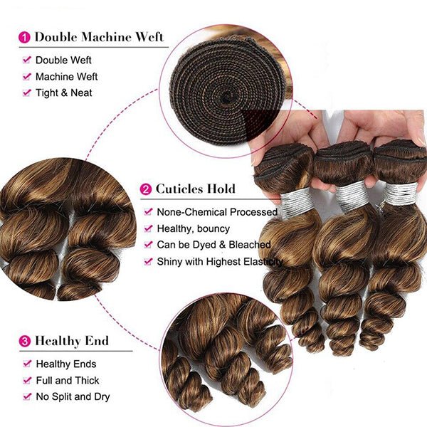 Highlight P4/27 Loose Wave Bundles with 4X4 Closure 100% Real Human Hair - Lemoda Hair