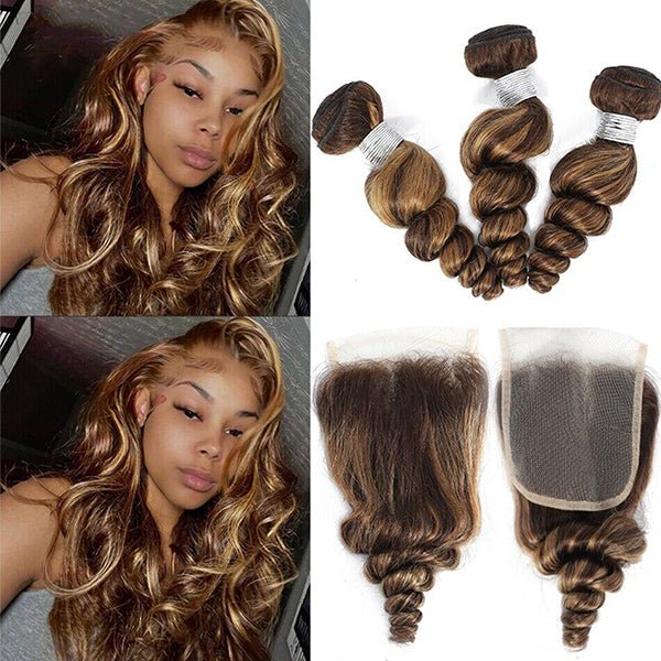 Highlight P4/27 Loose Wave Bundles with 4X4 Closure 100% Real Human Hair - Lemoda Hair