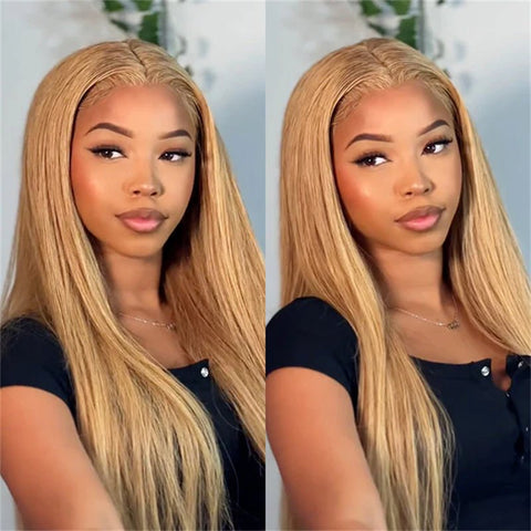 Honey Blonde 13x4 Lace Front Wigs Human Hair Straight Transparent Lace Front Wigs Pre Plcuked With Baby Hair - Lemoda Hair