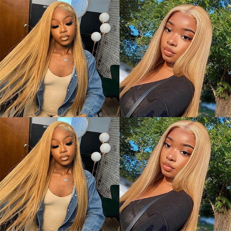 Honey Blonde 13x4 Lace Front Wigs Human Hair Straight Transparent Lace Front Wigs Pre Plcuked With Baby Hair - Lemoda Hair