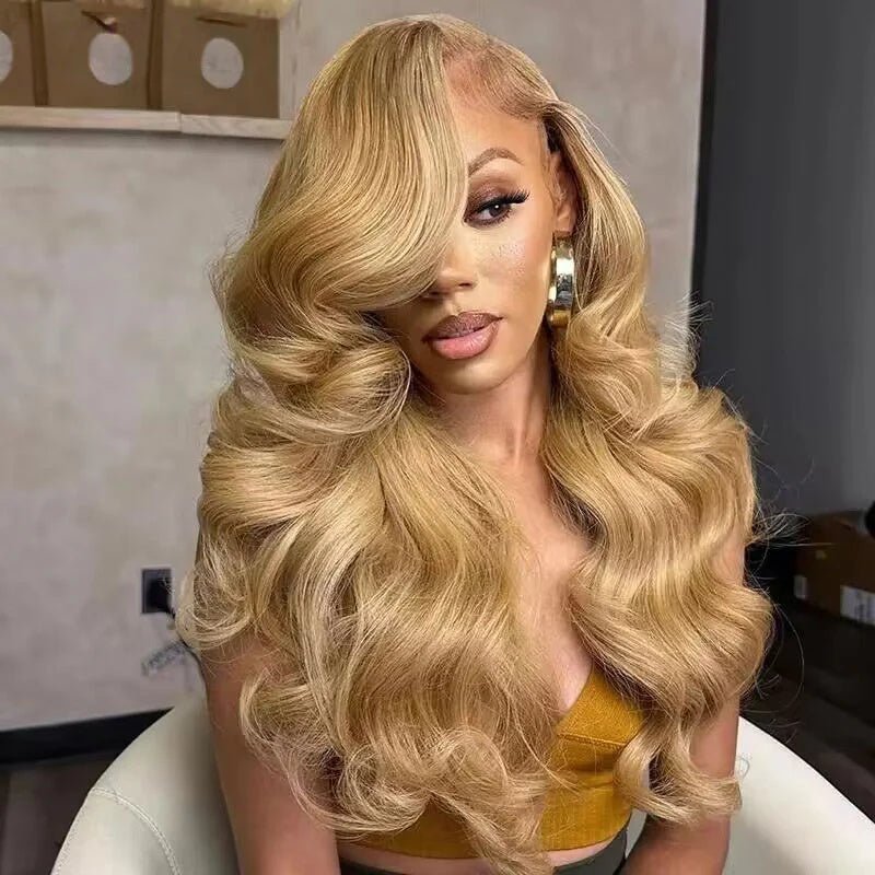 Honey Blonde 13x4 Lace Front Wigs Pre Plucked Blonde Body Wave Wigs 180%/250% Hair Density - Lemoda Hair