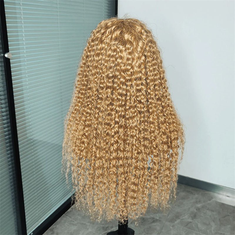 Honey Blonde Curly Hair 13x4 Transparent Lace Front Human Hair Wig With Pre Plucked - Lemoda Hair