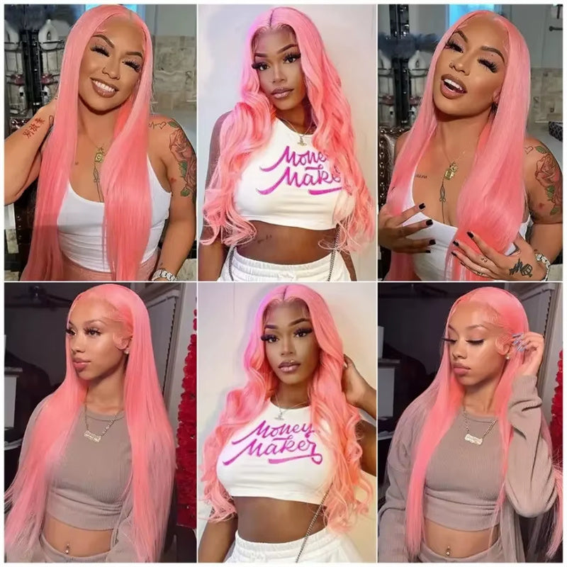 Lemoda 13x6 Lace Frontal Human Hair Wig 180% Density Party Pink Transparent HD Lace Wig