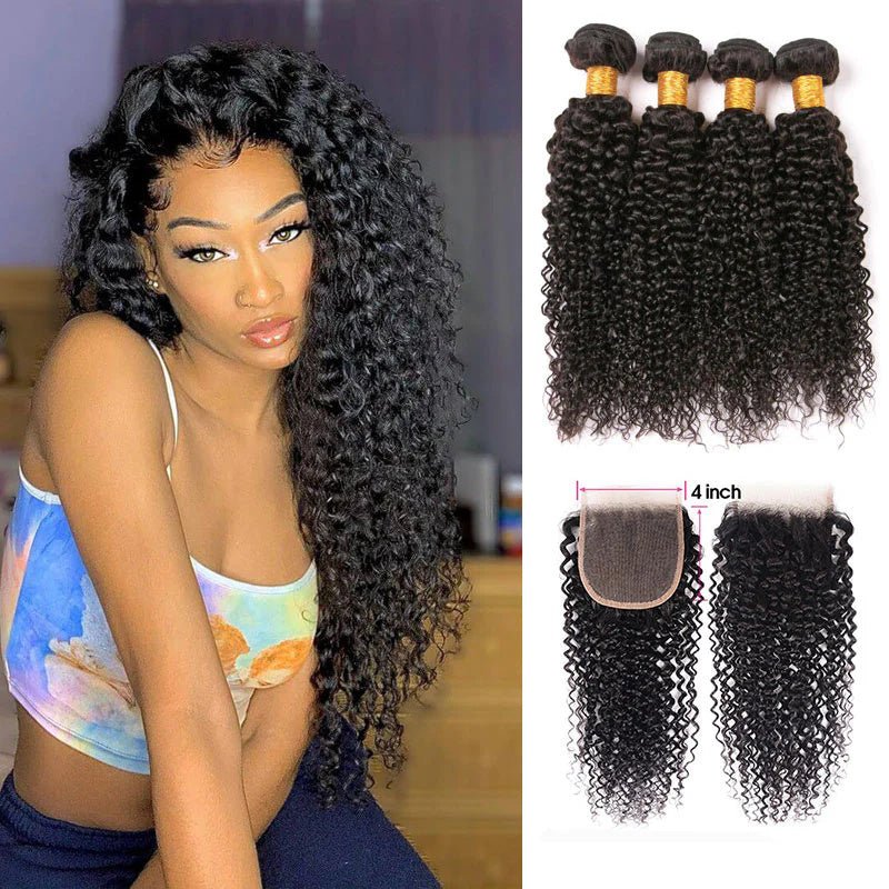 Kinky Curly Hair 4 Bundles With 4x4 Lace Closure Virgin Human Hair - Lemoda Hair