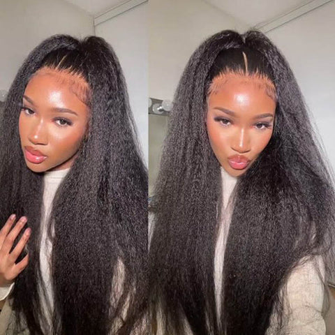 Lemoda Kinky Straight 3 Bundles with 13x4 Lace Frontal Transparent human hair