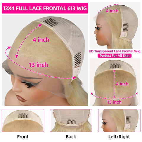 Lemoda 13x4 Full Lace Front Wig 613 Blonde HD Transparent Lace Body Wave Hair With Pre-plucked Natural Hairline