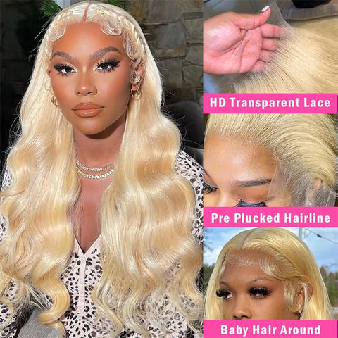 Lemoda 13x4 Full Lace Front Wig 613 Blonde HD Transparent Lace Body Wave Hair With Pre-plucked Natural Hairline