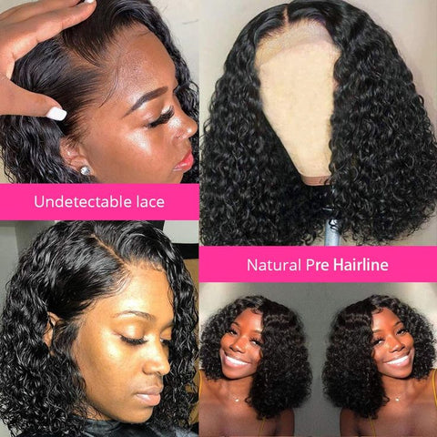 Lemoda 13x4 Lace Front Wigs Human Hair Natural Black Water Wave Short Bob Wig - Lemoda Hair