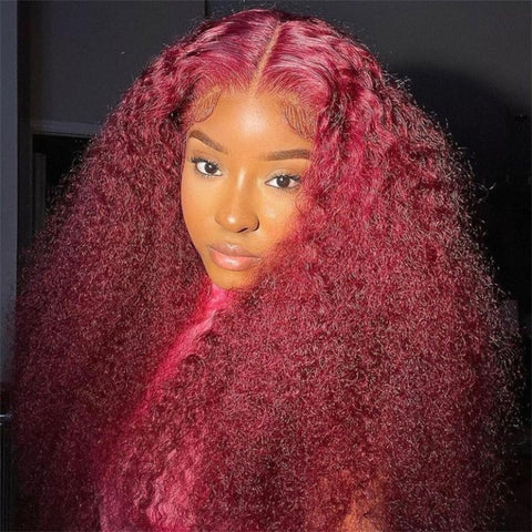 Lemoda 13x6 Lace 99J Burgundy Color Curly Hair Lace Front Wigs For Black Women 180% Density - Lemoda Hair