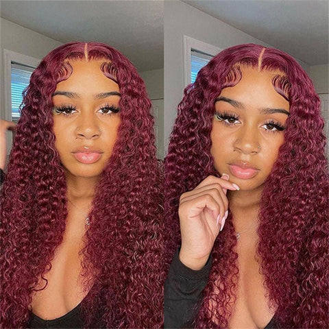 Lemoda 13x6 Lace 99J Burgundy Color Curly Hair Lace Front Wigs For Black Women 180% Density - Lemoda Hair