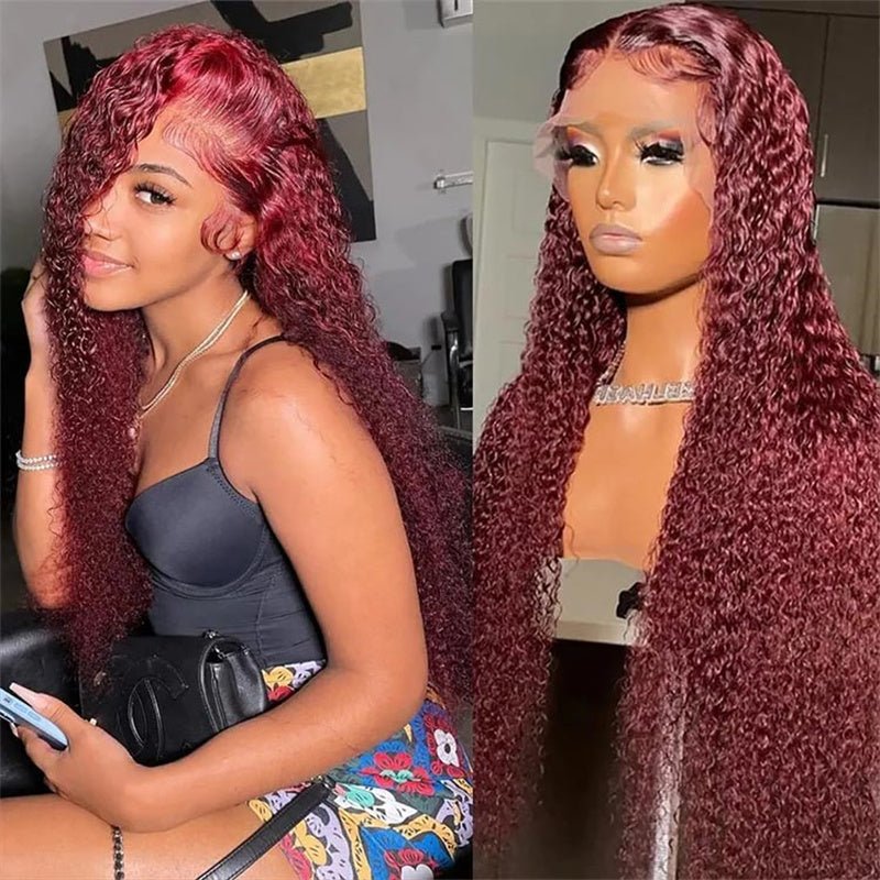 Lemoda 13x6 Lace 99J Burgundy Color Curly Hair Lace Front Wigs For Black Women 180% Density - Lemoda Hair