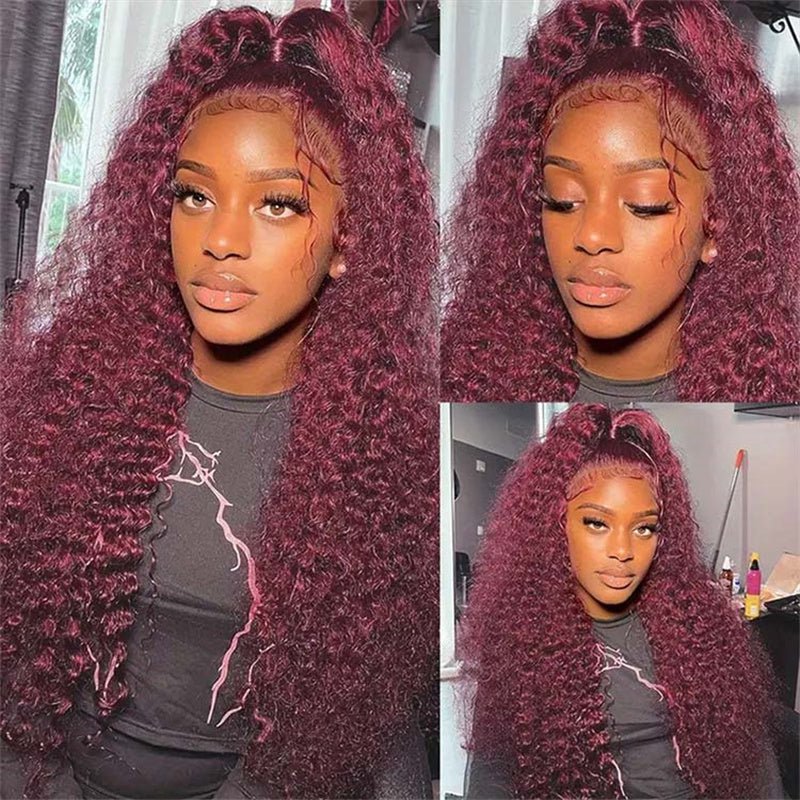 Lemoda 13x6 Lace 99J Burgundy Color Curly Hair Lace Front Wigs For Black Women 180% Density - Lemoda Hair