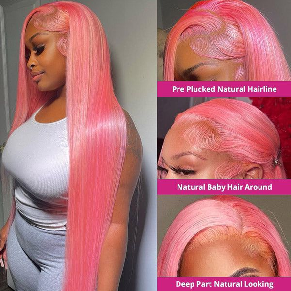 Lemoda 13x6 Lace Frontal Human Hair Wig 180% Density Party Pink Transparent HD Lace Wig - Lemoda Hair