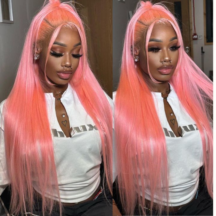 Lemoda 13x6 Lace Frontal Human Hair Wig 180% Density Party Pink Transparent HD Lace Wig - Lemoda Hair