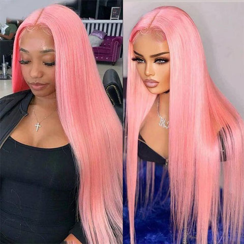 Lemoda 13x6 Lace Frontal Human Hair Wig 180% Density Party Pink Transparent HD Lace Wig - Lemoda Hair