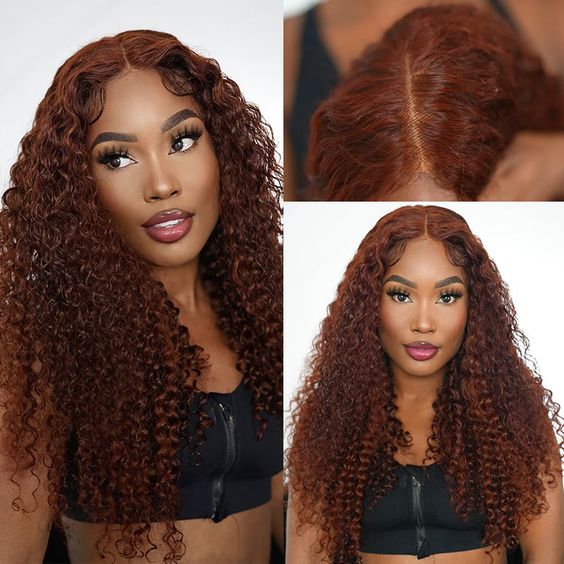 Lemoda 180% Hair Density 7x5 Curly Hair Wig Lace Closure Wig Reddish Brown Glueless Wigs - Lemoda Hair