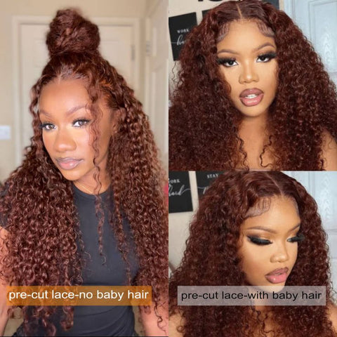 Lemoda 180% Hair Density 7x5 Curly Hair Wig Lace Closure Wig Reddish Brown Glueless Wigs - Lemoda Hair