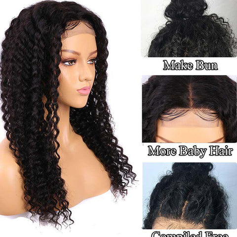 Lemoda 30 Inches Long and Black Curly Human Hair Wigs For Women 4x4 Lace Closure Wig - Lemoda Hair