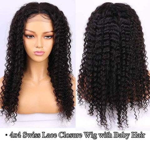 Lemoda 30 Inches Long and Black Curly Human Hair Wigs For Women 4x4 Lace Closure Wig - Lemoda Hair