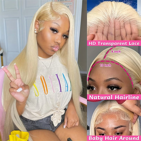 Lemoda 613 Blond 13x4 Lace Front Wig Straight Human Hair Wigs HD Transparent Lace Wig 180% - Lemoda Hair