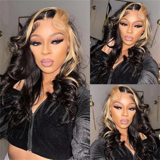 Lemoda 6x6 Transparent Lace Closure wig Blonde Skunk Stripe Hair Body Wave Hairstyle Lace Wigs for Women - Lemoda Hair