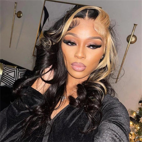 Lemoda 6x6 Transparent Lace Closure wig Blonde Skunk Stripe Hair Body Wave Hairstyle Lace Wigs for Women - Lemoda Hair