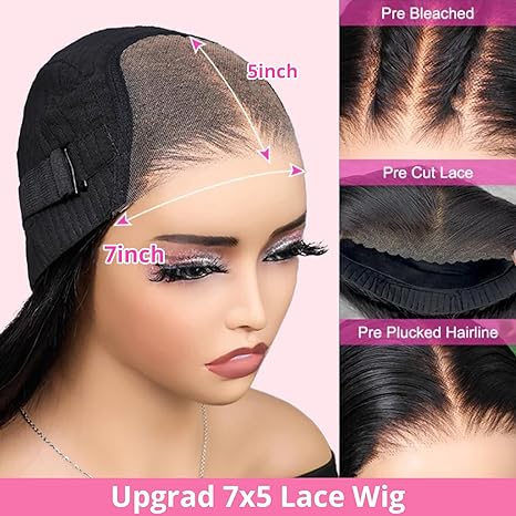 Lemoda 7x5 Glueless Wig Human Hair Wear&go Golden Ratio Lace Size Pre-bleached Knots Deep Wave Wigs for Black Women