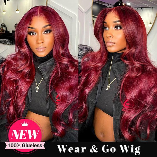 Lemoda 99J Glueless Wig Human Hair 7x5 Lace Closure Pre - bleached Knots Body Wave for Black Women - Lemoda Hair