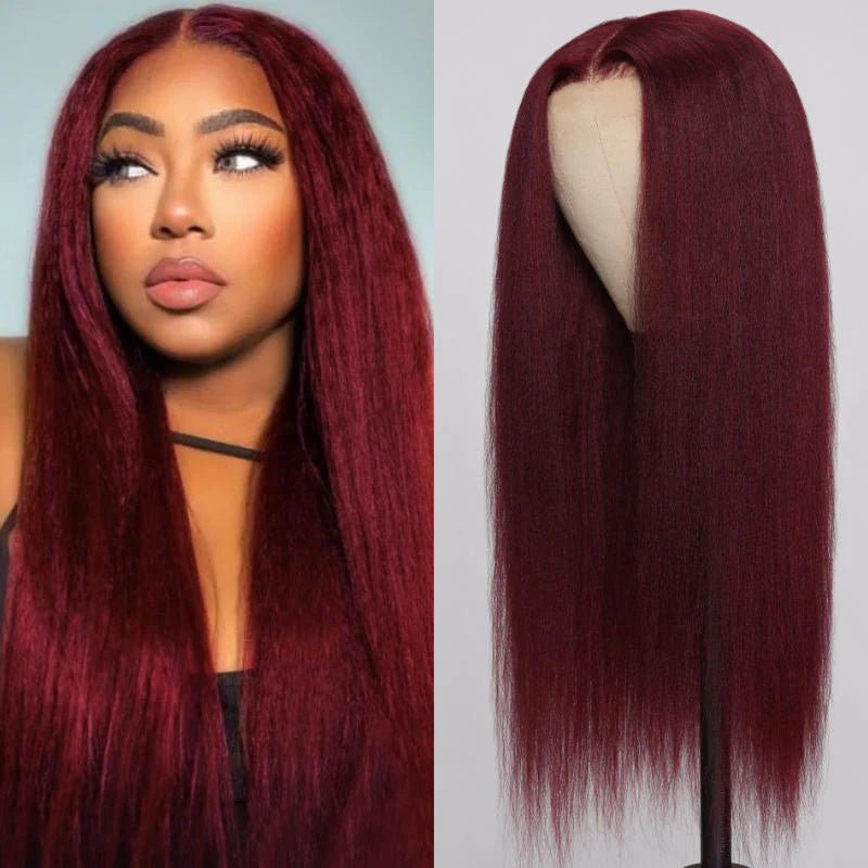 Lemoda 99J Kinky Straight 13x6 Transparent Lace Frontal Wig For Black Women 180% Density - Lemoda Hair