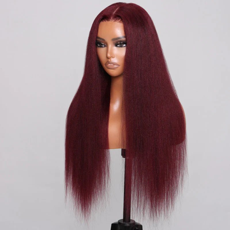 Lemoda 99J Kinky Straight 13x6 Transparent Lace Frontal Wig For Black Women 180% Density - Lemoda Hair