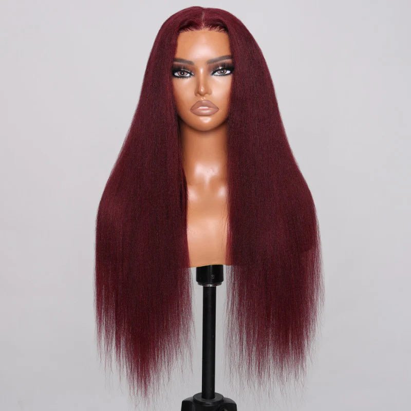 Lemoda 99J Kinky Straight 13x6 Transparent Lace Frontal Wig For Black Women 180% Density - Lemoda Hair