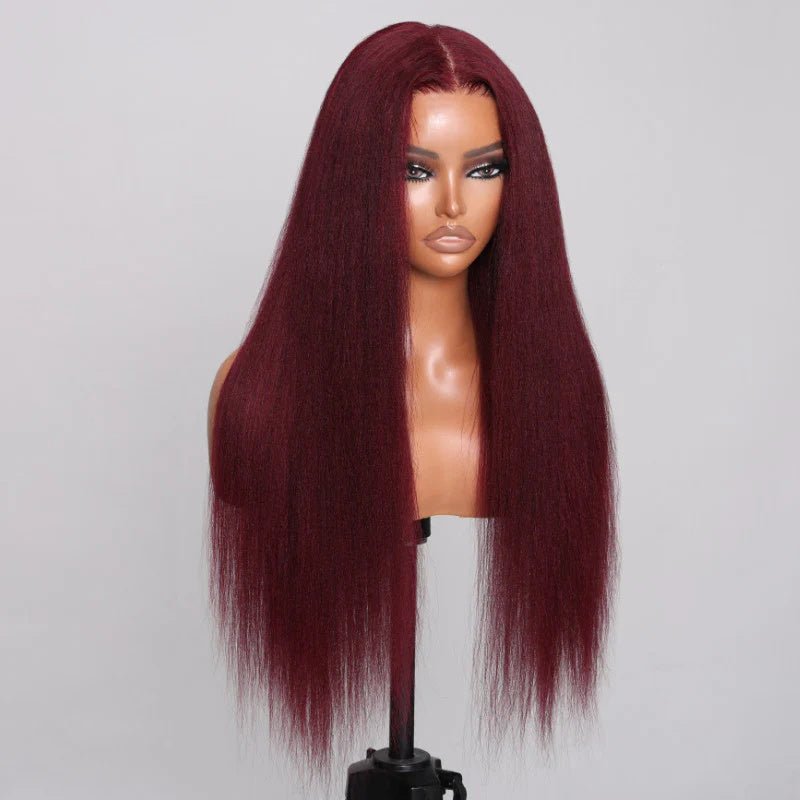 Lemoda 99J Kinky Straight 13x6 Transparent Lace Frontal Wig For Black Women 180% Density - Lemoda Hair