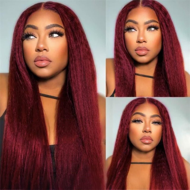 Lemoda 99J Kinky Straight 13x6 Transparent Lace Frontal Wig For Black Women 180% Density - Lemoda Hair