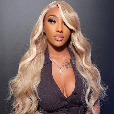 Lemoda Blonde Wig with Brown Highlights 180% Hair Density 13x6 Lace Frontal Body Wave Wig Highly Recomend - Lemoda Hair