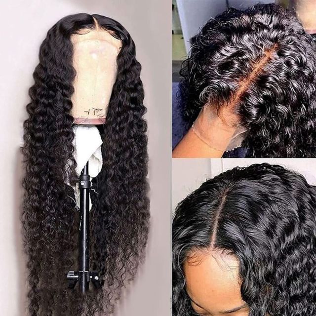 Lemoda Brazilian Virgin Human Hair 4x4 Lace Closure Wig Human Hair Natural Black Water Wave Pre-pulcked Baby Hair