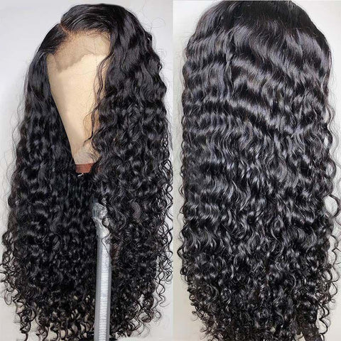 Lemoda Brazilian Virgin Human Hair 4x4 Lace Closure Wig Human Hair Natural Black Water Wave Pre-pulcked Baby Hair