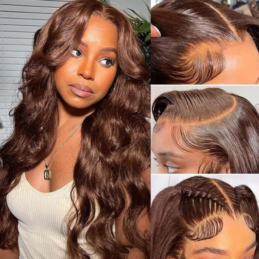 Lemoda Chocolate Brown Body Wave 13x4 Lace Frontal Wigs HD Transparent Human Hair Wigs Pre Plucked With Baby Hair - Lemoda Hair