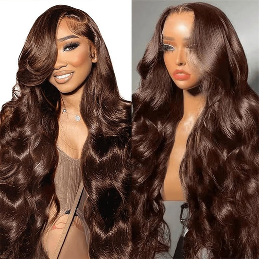 Lemoda Chocolate Brown Body Wave 13x4 Lace Frontal Wigs HD Transparent Human Hair Wigs Pre Plucked With Baby Hair - Lemoda Hair