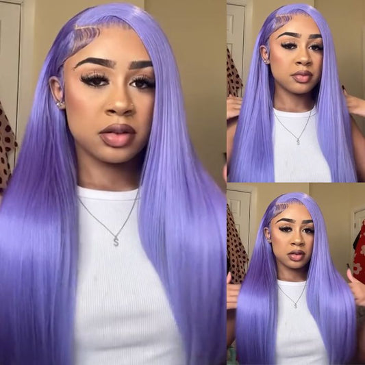 Lemoda Purple Colored Wig Straight Hair 13x6 HD Transparent Lace Front Human Hair Wigs Body Wave Lace Frontal Wig