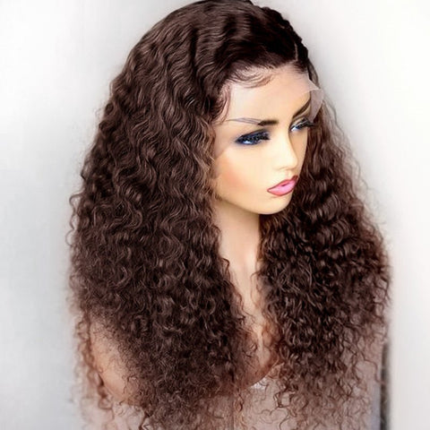 Lemoda Dark Brown Curly Wig 13x4 Transparent Lace Front Human Hair Wig 180% Density - Lemoda Hair