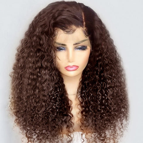 Lemoda Dark Brown Curly Wig 13x4 Transparent Lace Front Human Hair Wig 180% Density - Lemoda Hair