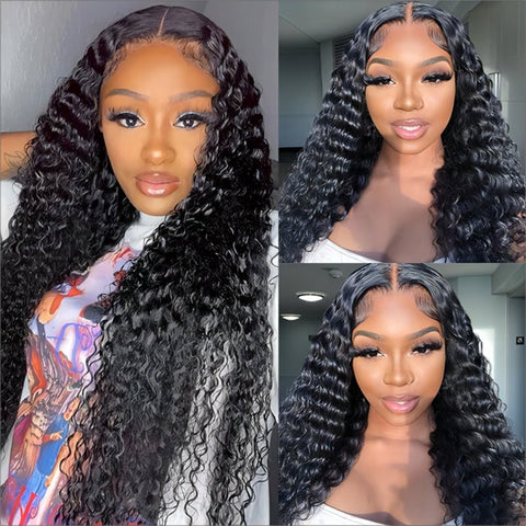 Lemoda Deep Wave 6x6 Lace Closure Wigs Transparent Glueless Human Hair Wigs Bleached Knots 210% Density - Lemoda Hair